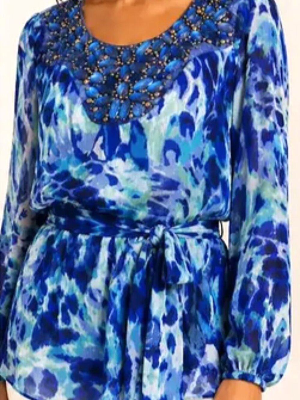 Cache Blue Elaborate Embellished Peasant Boho Top + Belt Sheer Illusion Top size